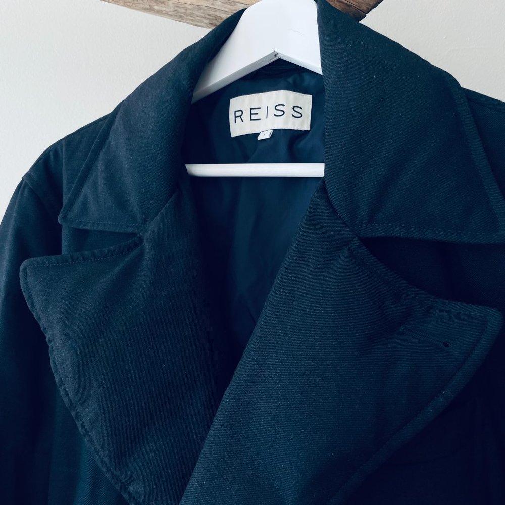REISS BLACK PEA COAT DUCK DOWN PADDED SMART - SIZE L